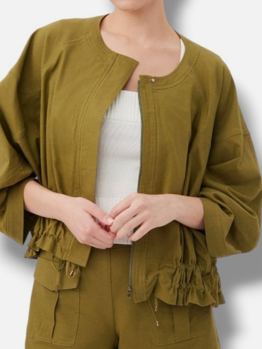 Trina Turk Women's Green Prita Linen-Blend Jacket Size L